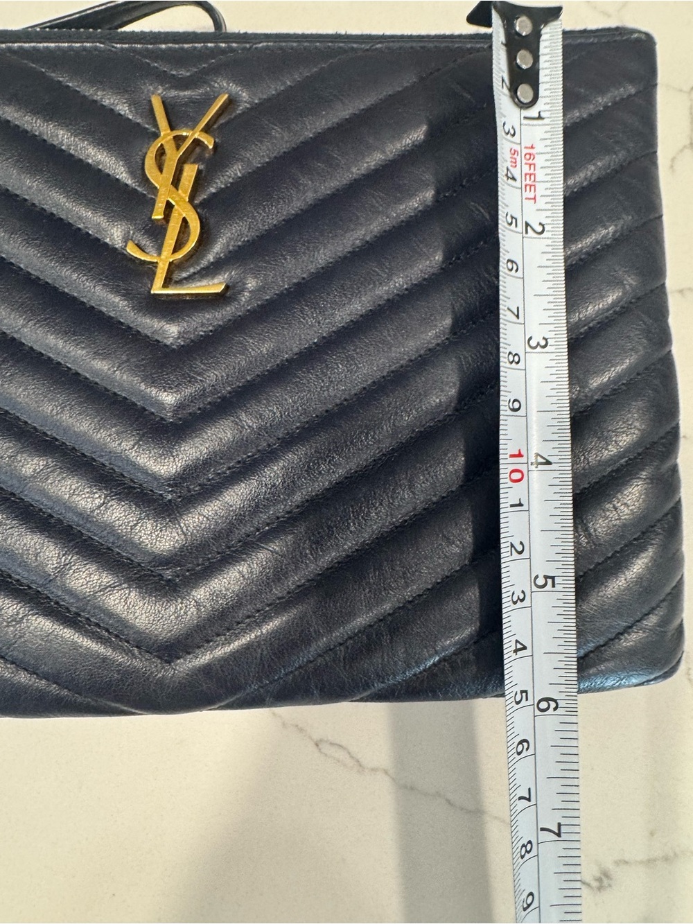 💯Authentic YSL Navy Blue Cassandra Chevron  Wristlet - Picture 16 of 16